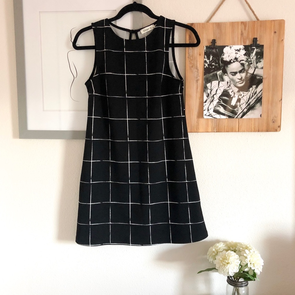 Windowpane Print Shift Dress